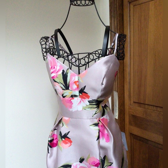 NWT Eliza J Pink Floral Print Mikado Tulip Cocktail Dress, Size 2 - Picture 4 of 8